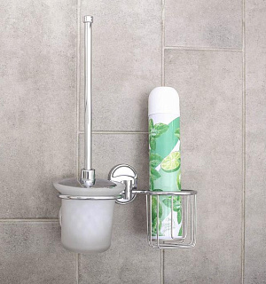 Ёрш для унитаза с подставкой настенный Accoona, 22×12×28 см, с отсеком под освежитель, цвет хром