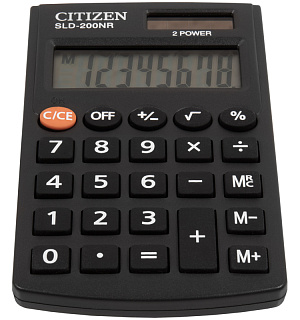 Калькулятор карманный Citizen SLD-200NR, 8 разрядов, двойное питание, 62*98*10мм, черный