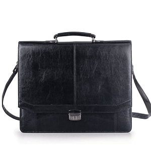 Портфель "Бизнес", 41х34х10 см, искусственная кожа, 3 отделения, замок с ключом, черный, 309