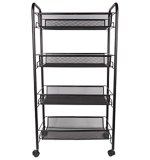 Этажерка (тележка) BRABIX офисно-бытовая 4 яруса, на колесах, металл, черная, 43,5х26х83,5 см, 603753