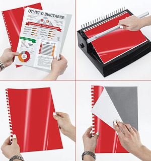 Обложки пластиковые для переплета, А4, КОМПЛЕКТ 100 шт., 300 мкм, красные, BRAUBERG, 530942