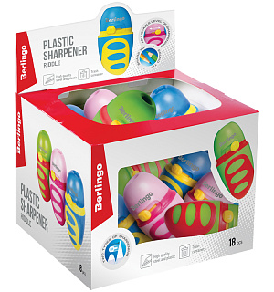 Точилка пластиковая Berlingo "Riddle" 1 отверстие, контейнер, c регулятором заточки грифеля, ассорти