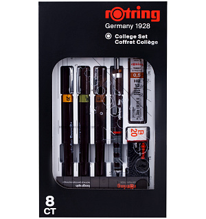 Набор изографов Rotring 0,2/0,3/0,5мм, мех. карандаш 0,5мм, грифели, ластик, насадка для циркуля