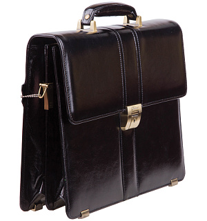 Портфель Delucci "Гиперион", кожа, черный, 2 отделения, метал. замок, с ремнем
