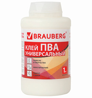 Клей ПВА BRAUBERG, 1 кг, универсальный (бумага, картон, дерево), 600983
