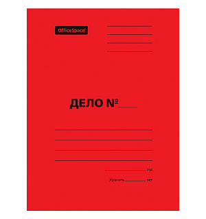Скоросшиватель OfficeSpace "Дело", картон мелованный, 300г/м2, красный, пробитый, до 200л.