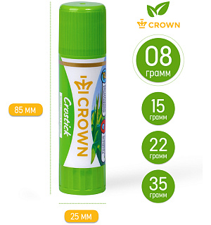 Клей-карандаш Crown "Expert", 08г, ПВП