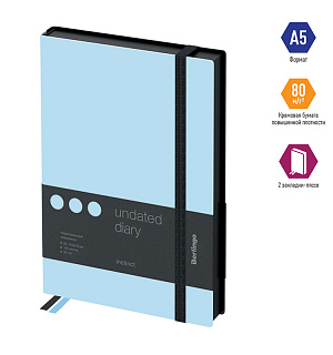 Ежедневник недатир. A5, 136л., кожзам, Berlingo "Instinct", черный/аквамарин, с резинкой