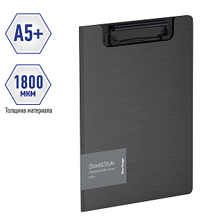 Папка-планшет с зажимом Berlingo "Steel&Style" A5+, 1800мкм, пластик (полифом), черная