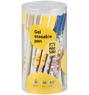 Ручка гелевая стираемая MESHU "Meow" синяя, 0,5мм, корпус ассорти