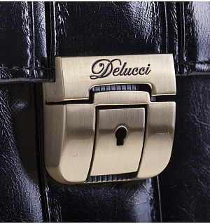 Портфель Delucci "Гиперион", кожа, черный, 2 отделения, метал. замок, с ремнем