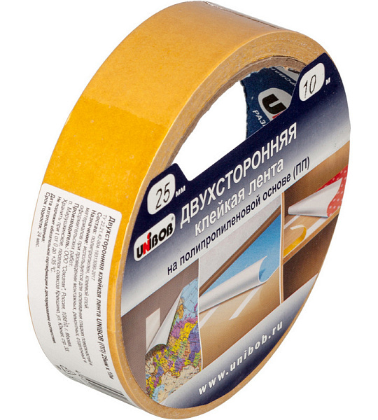Клейкая лента двухсторонняя  UNIBOB 25мм х 10м (полипропилен)