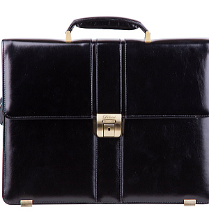 Портфель Delucci "Гиперион", кожа, черный, 2 отделения, метал. замок, с ремнем