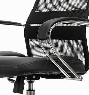 Кресло офисное BRABIX PREMIUM "Stalker EX-608 CH", хром, ткань-сетка/кожзам, черное, 532091
