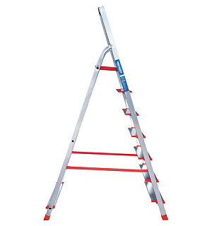 Стремянка алюминиевая 7 ШИРОКИХ СТУПЕНЕЙ 13 см, площадка 1,5 м, нагрузка 225 кг, вес 6,8 кг, 5110107, НВ