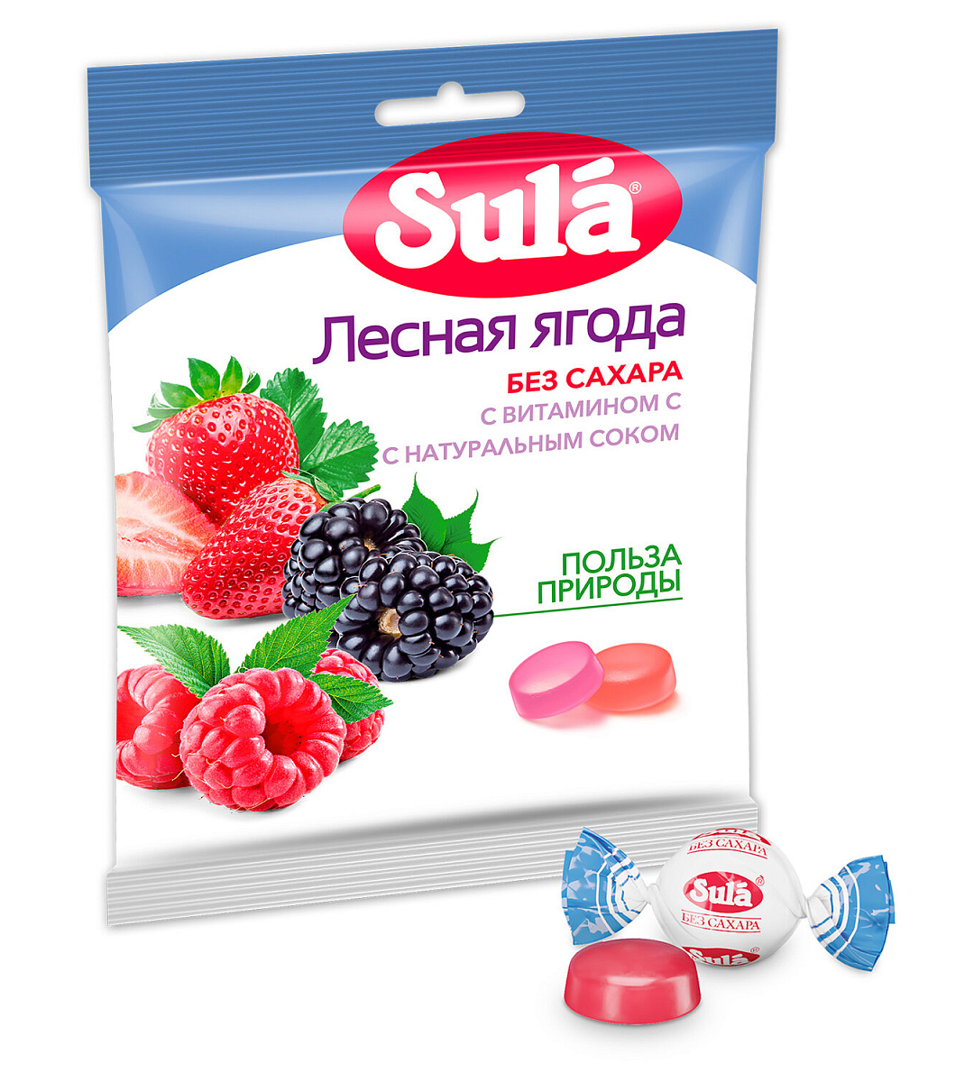 Карамель леденцовая SULA (Зула) "Лесные ягоды", без сахара с витамином С, 60 г, 86639