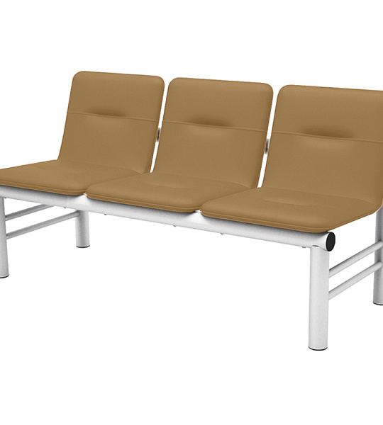 Секция 3 места Троя, 1470*590*755, каркас серебр. алюминий маур, кожзам песоч. К-009 (ПОД ЗАКАЗ)