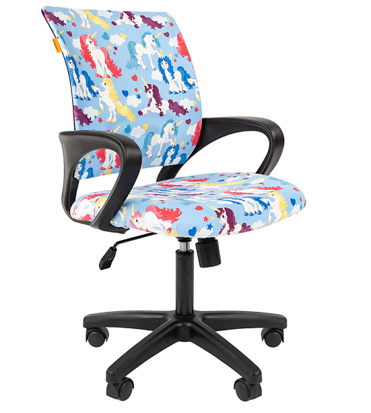 Кресло детское Chairman Kids 103, PL черн., ткань велюр, единороги, механизм качания спинки