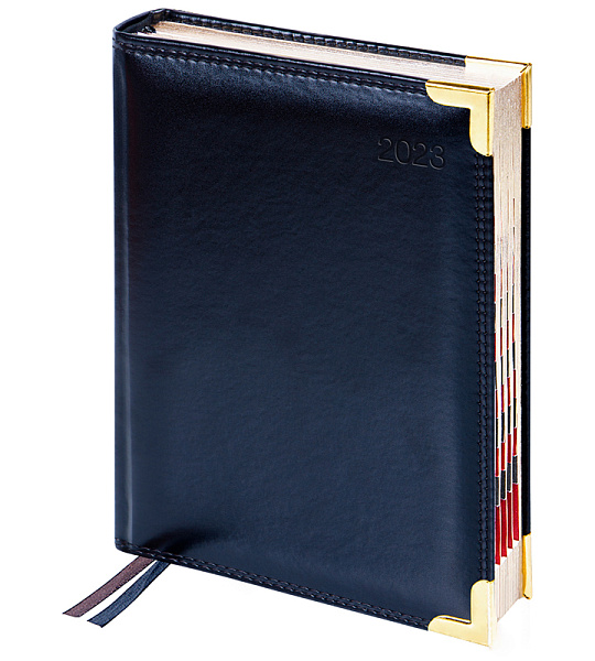 Ежедневник датированный 2023г., А6, 184л.,  кожа, Delucci, гладкая кожа, зол. срез, черный