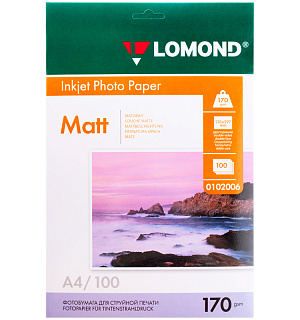 Фотобумага А4 для стр. принтеров Lomond, 170г/м2 (100л) матовая двусторонняя