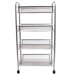 Этажерка (тележка) BRABIX офисно-бытовая 4 яруса, на колесах, металл, серебристая, 43,5х26х83,5 см, 603754
