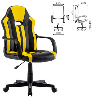 Кресло компьютерное BRABIX "Stripe GM-202", экокожа, черное/желтое, 532510