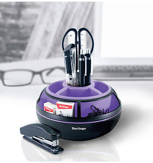 Настольный органайзер Berlingo "Instinct", 9 предметов, вращающийся, черный/лаванда