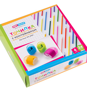 Точилка пластиковая ArtSpace 1 отверстие, контейнер, с крышкой, ассорти