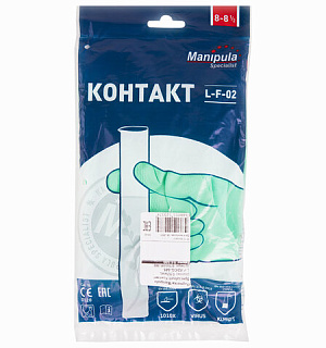 Перчатки латексные MANIPULA "Контакт", хлопчатобумажное напыление, размер 8-8,5 (M), зеленые, L-F-02