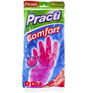 Перчатки резиновые Paclan "Practi.Comfort", L, розовые, пакет с европодвесом