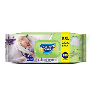 Салфетки влажные СОЛНЦЕ И ЛУНА big-pack детск.0+ с отваром лаванд 180шт/уп