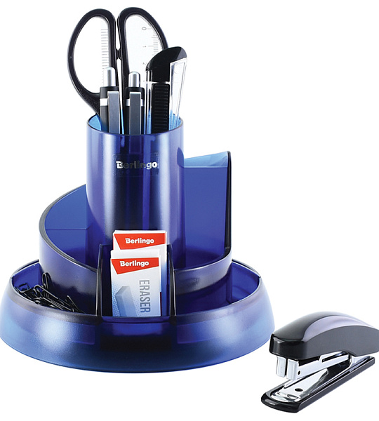 Настольный органайзер Berlingo "Riddle", 9 предметов, вращающийся, синий