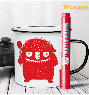 Маркер перманентный Crown "Multi Marker" красный, пулевидный, 3мм