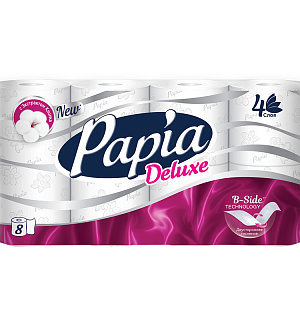 Бумага туалетная Papia "Deluxe", 4-слойная, 8шт., тиснение, белая
