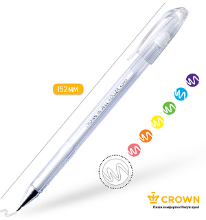 Ручка гелевая Crown "Hi-Jell Pastel" пастель белая, 0,8мм