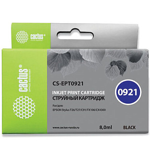 Картридж струйный CACTUS (CS-EPT0921) для EPSON Stylus C91/CX4300/T26/T27/TX106, черный