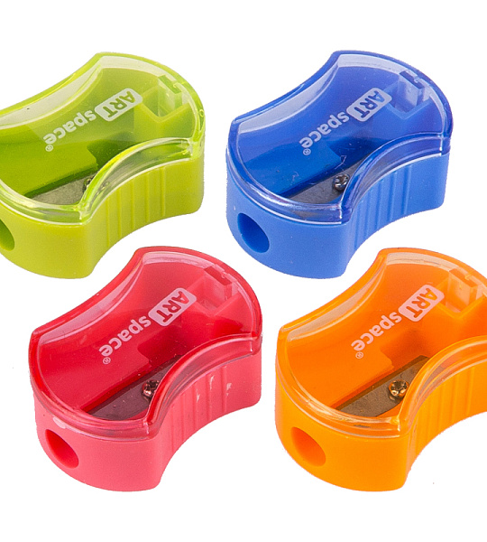 Точилка пластиковая ArtSpace 1 отверстие, контейнер, с крышкой, ассорти