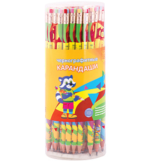 Карандаш ч/г Мульти-Пульти "Приключения Енота" HB, с ластиком, круглый, заточен., рисунок на корп. ассорти
