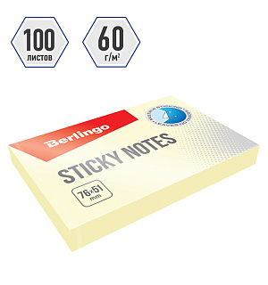 Самоклеящийся блок Berlingo "Standard", 76*51мм, 100л, желтый