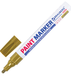 Маркер-краска лаковый (paint marker) 4 мм, ЗОЛОТОЙ, НИТРО-ОСНОВА, алюминиевый корпус, BRAUBERG PROFESSIONAL PLUS, 151449