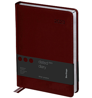 Ежедневник датированный 2023г., А4-(B5), 184л., кожзам, Berlingo "Silver Pristine", сер. срез, коричневый
