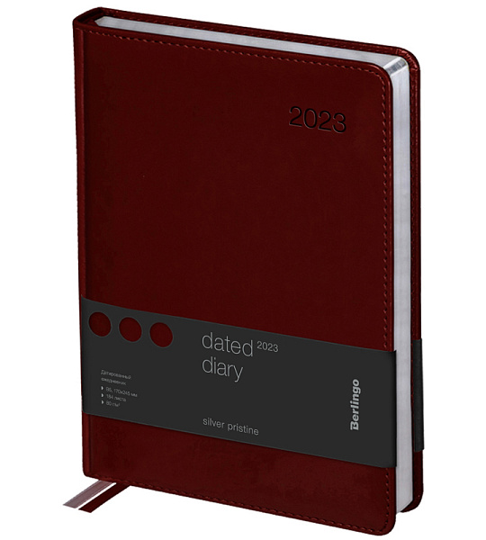 Ежедневник датированный 2023г., А4-(B5), 184л., кожзам, Berlingo "Silver Pristine", сер. срез, коричневый
