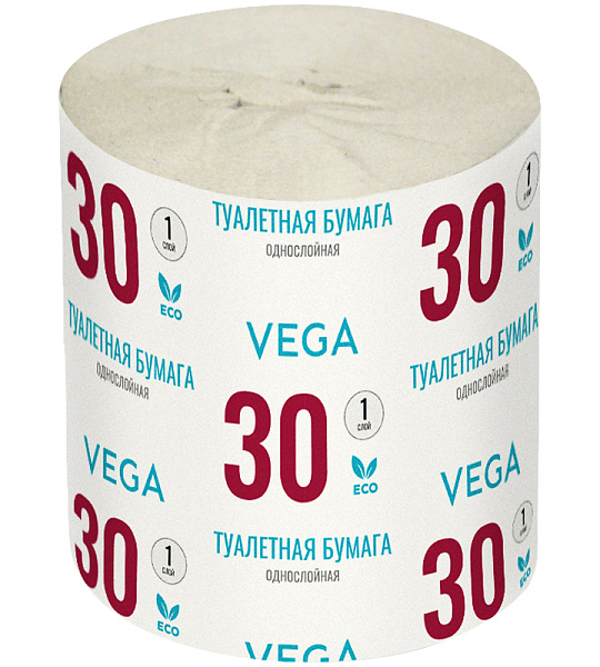 Бумага туалетная Vega, 1-слойная, 30м/рул., серая