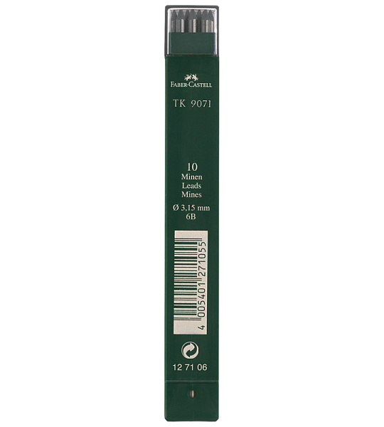 Грифели для цанговых карандашей Faber-Castell "TK 9071", 10шт., 3,15мм, 6B