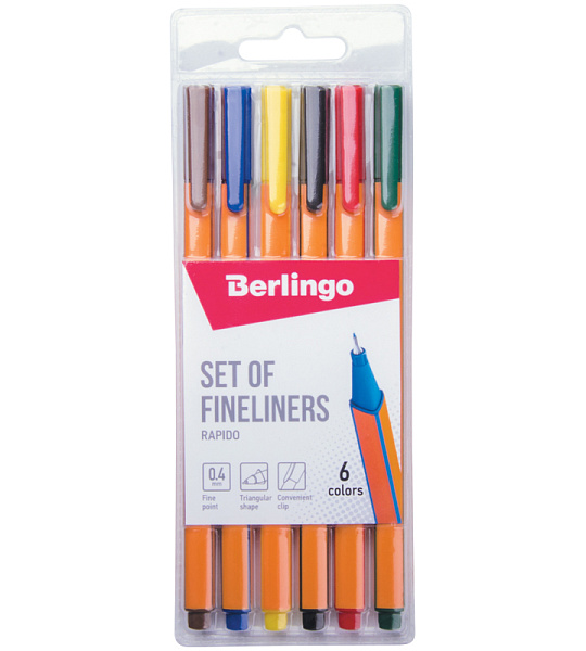 Набор капиллярных ручек Berlingo "Rapido", 06цв., 0,4мм, трехгран., европодвес