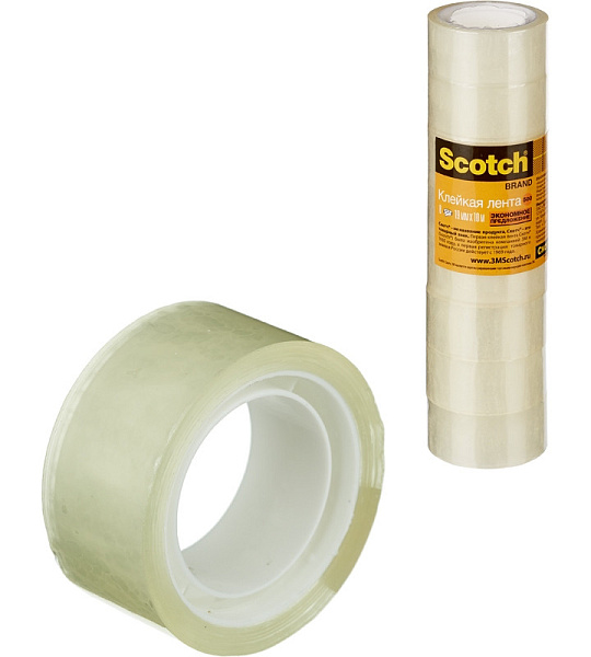 Клейкая лента Канцелярская 3M SCOTCH 508/500 19х10 прозрачная, 8шт.