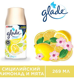 Сменный баллон для освежителя воздуха Glade Automatic "Сицилийский лимонад и мята", 269мл