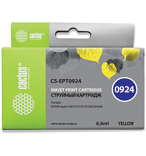 Картридж струйный CACTUS (CS-EPT0924) для EPSON Stylus C91/CX4300/T26/T27/TX106, желтый