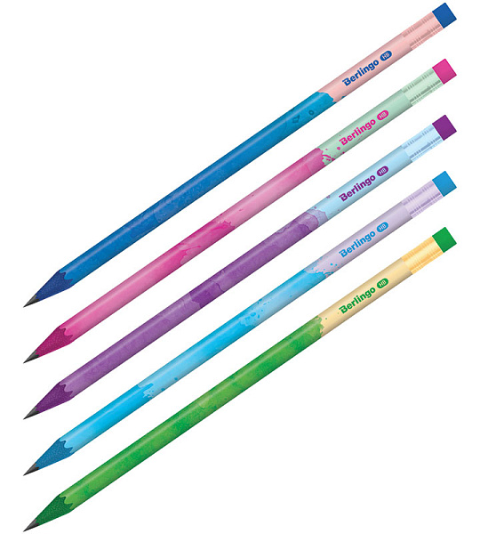 Карандаш ч/г Berlingo "Heat", круглый, с ластиком, заточен., пластиковый, ассорти
