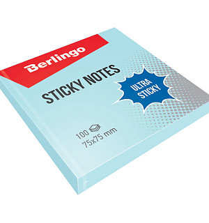Самоклеящийся блок Berlingo "Ultra Sticky", 75*75мм, 100л, пастель, голубой